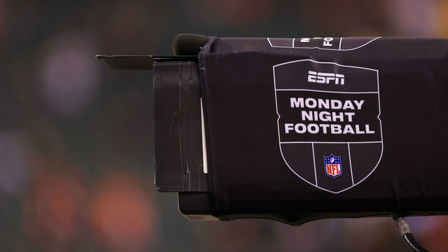 CINCINNATI, OH - DECEMBER 21: A camera with a ESPN Monday Night Football banner during the game against the Pittsburgh Steelers and the Cincinnati Bengals on December 21, 2020, at Paul Brown Stadium in Cincinnati, OH.