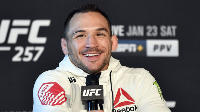 ABU DHABI, UNITED ARAB EMIRATES - JANUARY 23: Michael Chandler addresses the media after the UFC 257 event inside Etihad Arena on UFC Fight Island on January 23, 2021 in Abu Dhabi, United Arab Emirates.