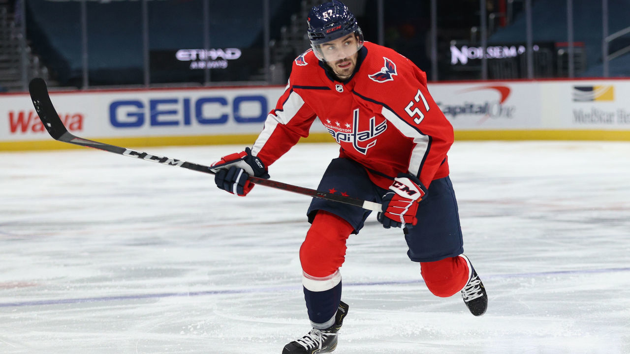 WASHINGTON, DC - FEBRUARY 01: Trevor van Riemsdyk #57 of the Washington Capitals skates against the Boston Bruins during the second period at Capital One Arena on February 01, 2021 in Washington, DC.