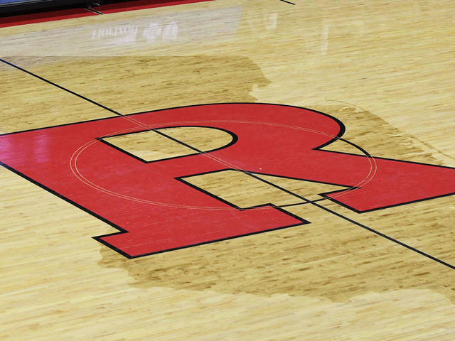 PISCATAWAY, NJ - DECEMBER 11: The Rutgers logo on the floor before a college basketball game between the Wisconsin Badgers and the Rutgers Scarlet Knights at the Rutgers Athletic Center on December 11, 2019 in Piscataway, New Jersey.