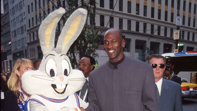 283696 20: Bugs Bunny shakes hands with Michael Jordan at the Warner Bros. Studio store October 23, 1996 in New York City. The store, originally a three floor specialty store, has been redesigned into a nine floor department store with a cafe, interactive attractions, and a screening facility for computer animated 3-D Looney Tunes cartoons under the sponsorship of Jordan.
