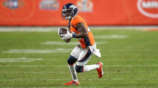 DENVER, CO - JANUARY 03: Denver Broncos strong safety Kareem Jackson (22) returns a fourth quarter interception during a game between the Denver Broncos and the Las Vegas Raiders at Empower Field at Mile High on January 3, 2021 in Denver, Colorado.