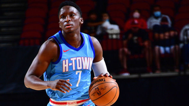 HOUSTON, TX - MARCH 21: Victor Oladipo #7 of the Houston Rockets dribbles against the Houston Rockets on March 21, 2021 at the Toyota Center in Houston, Texas. Mandatory Copyright Notice: Copyright 2021 NBAE