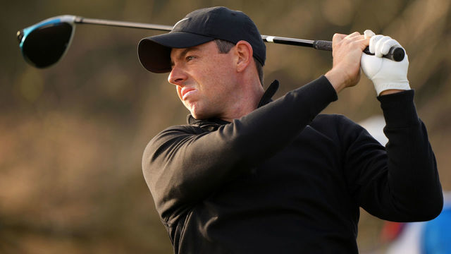 AUSTIN, TEXAS - MARCH 24: Rory McIlroy of Northern Ireland plays his shot on the sixth tee in his match against Ian Poulter of England during the first round of the World Golf Championships-Dell Technologies Match Play at Austin Country Club on March 24, 2021 in Austin, Texas.