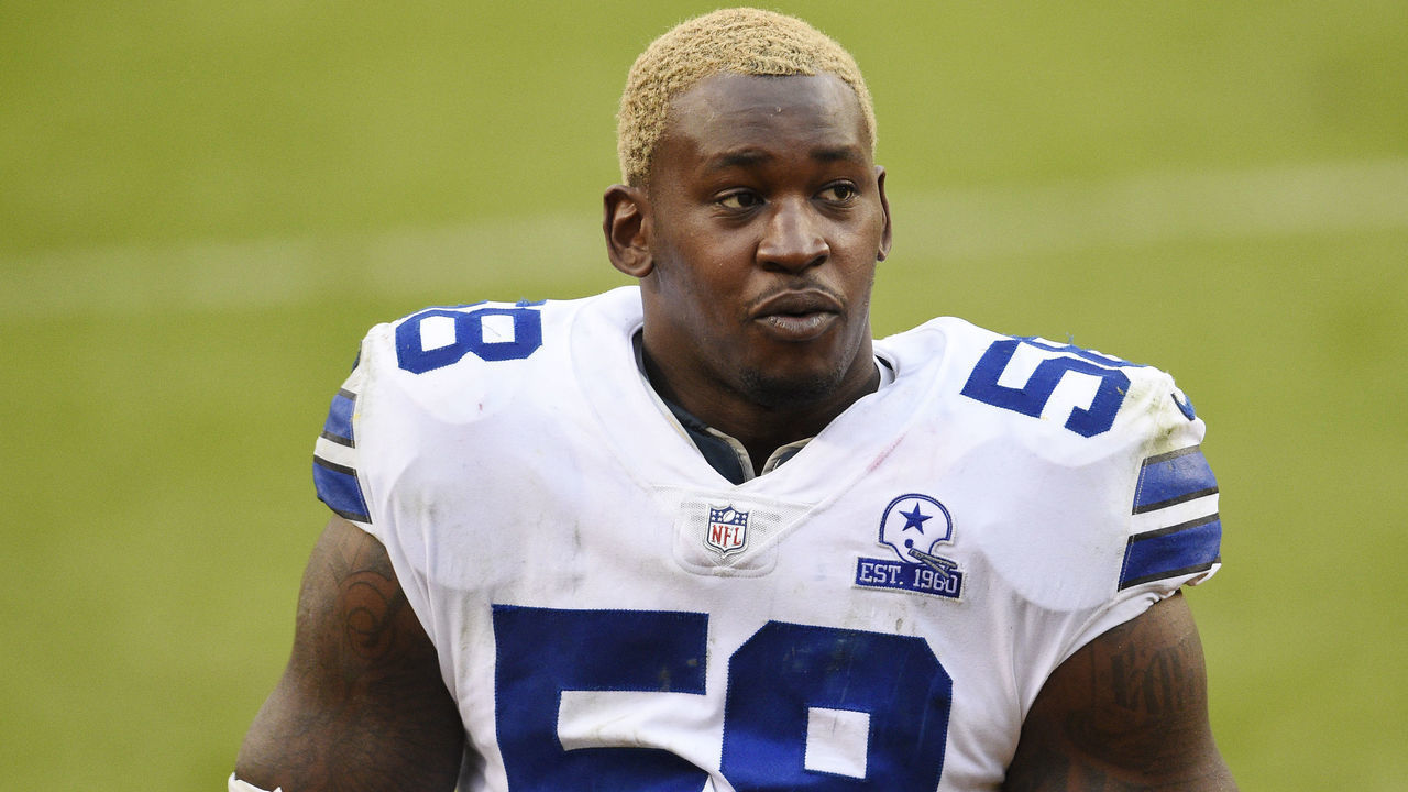 LANDOVER, MARYLAND - OCTOBER 25: Aldon Smith #58 of the Dallas Cowboys walks off the field after their 25-3 loss against the Washington Football Team at FedExField on October 25, 2020 in Landover, Maryland.