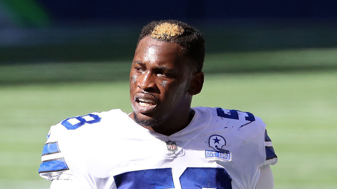 SEATTLE, WASHINGTON - SEPTEMBER 27: Aldon Smith #58 of the Dallas Cowboys looks on in the second quarter against the Seattle Seahawks at CenturyLink Field on September 27, 2020 in Seattle, Washington.