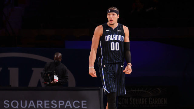 NEW YORK, NY - MARCH 18: Aaron Gordon #00 of the Orlando Magic looks on during the game against the New York Knicks on March 18, 2021 at Madison Square Garden in New York City, New York. Mandatory Copyright Notice: Copyright 2021 NBAE