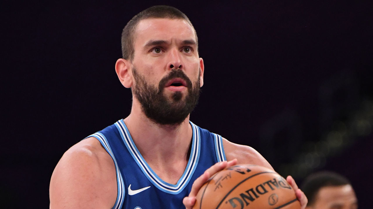 LOS ANGELES, CA - FEBRUARY 18: Marc Gasol #14 of the Los Angeles Lakers shoots a free throw during the game against the Brooklyn Nets on February 18, 2021 at STAPLES Center in Los Angeles, California. NOTE TO USER: User expressly acknowledges and agrees that, by downloading and/or using this Photograph, user is consenting to the terms and conditions of the Getty Images License Agreement. Mandatory Copyright Notice: Copyright 2021 NBAE