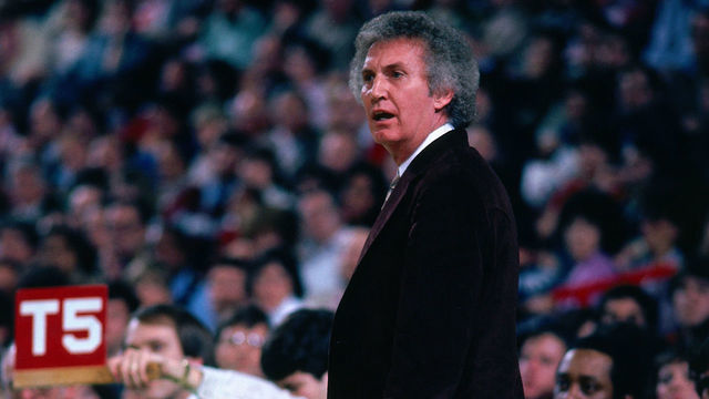 BOSTON, MA - 1982: Stan Albeck Head Coach of the Chicago Bulls stands on the court during a game against the Boston Celtics during a game circa 1982 at the Boston Garden in Boston, Massachusetts. Mandatory Copyright Notice: Copyright 1982 NBAE