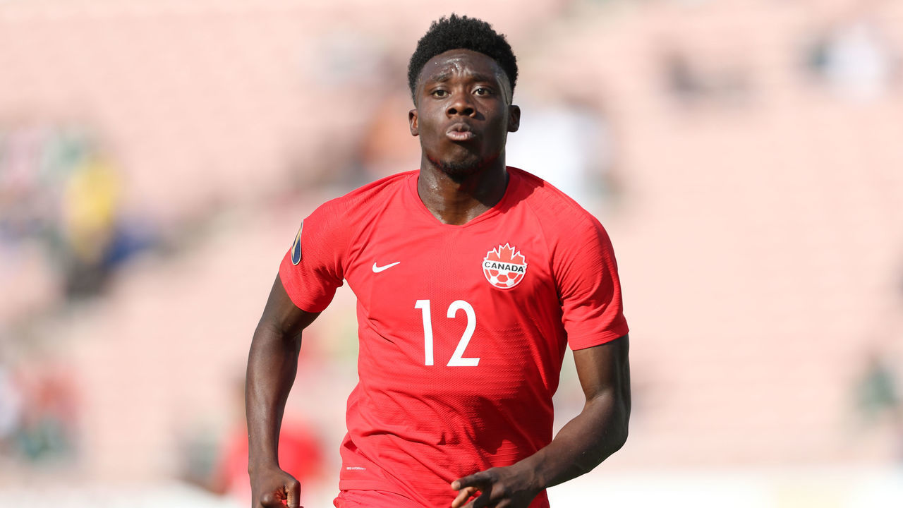 PASADENA, CA - JUNE 15: Alphonso Davies #12 of Canada gestures during a CONCACAF Gold Cup Group A match between Canada and Martinique at Rose Bowl on June 15, 2019 in Pasadena, California.