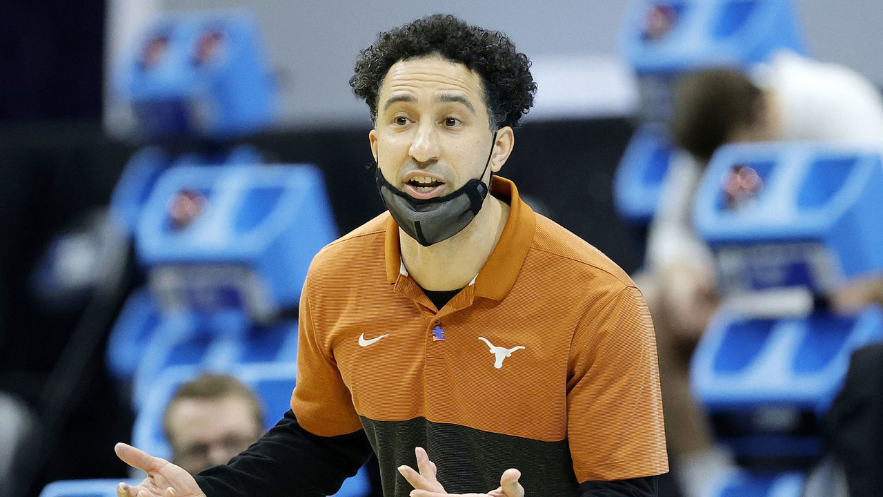 INDIANAPOLIS, INDIANA - MARCH 20: Head coach Shaka Smart of the Texas Longhorns looks on during the first half against the Abilene Christian Wildcats in the first round game of the 2021 NCAA Men's Basketball Tournament at Lucas Oil Stadium on March 20, 2021 in Indianapolis, Indiana.