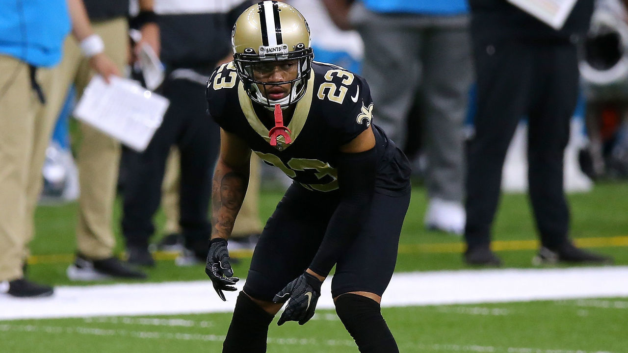 NEW ORLEANS, LOUISIANA - OCTOBER 25: Marshon Lattimore #23 of the New Orleans Saints in action against the Carolina Panthers during a game at the Mercedes-Benz Superdome on October 25, 2020 in New Orleans, Louisiana.