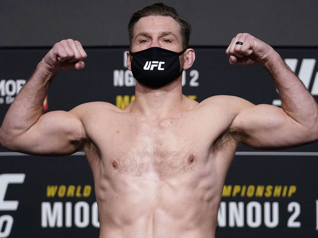 LAS VEGAS, NEVADA - MARCH 26: Stipe Miocic poses on the scale during the UFC 260 weigh-in at UFC APEX on March 26, 2021 in Las Vegas, Nevada.