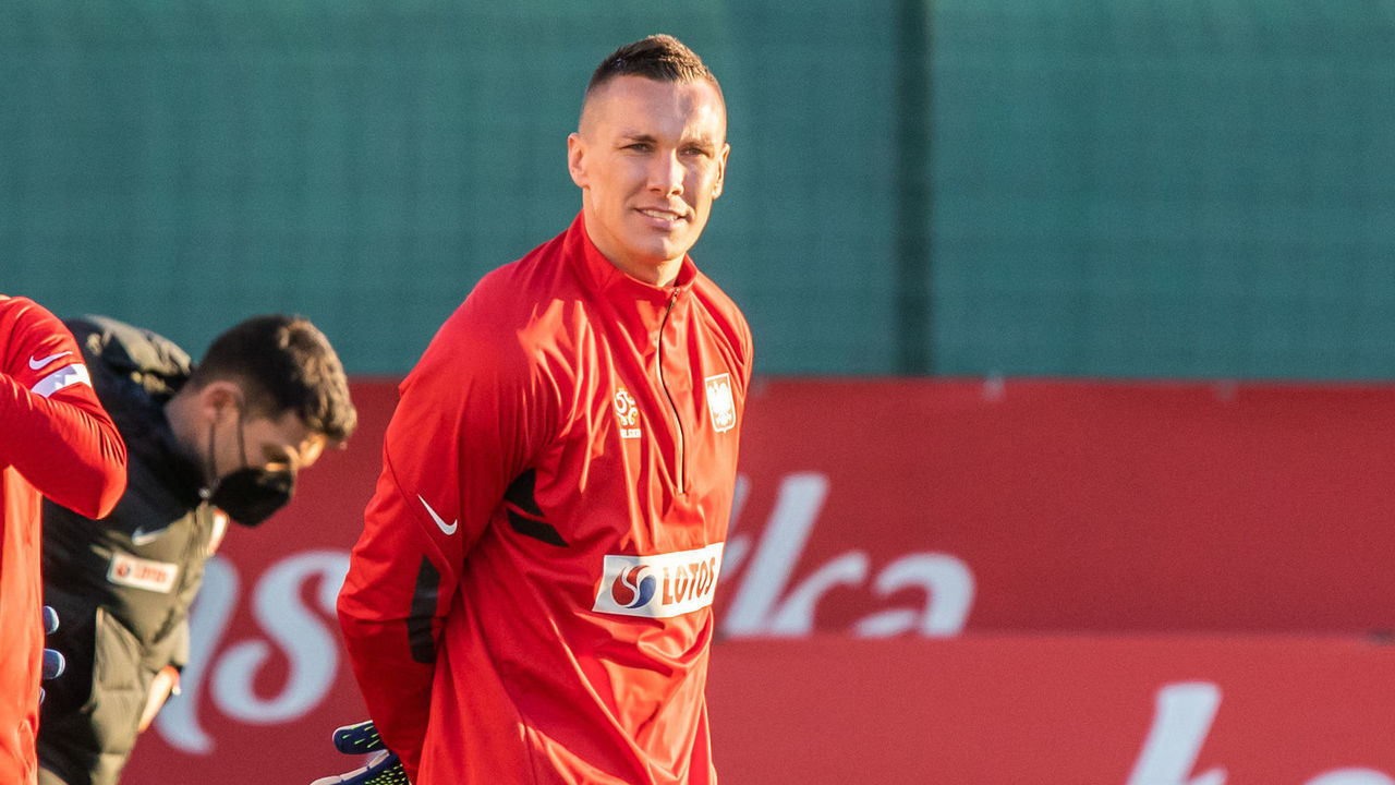 WARSAW, POLAND - 2021/03/22: Lukasz Skorupski of Poland seen in action during the first official training session of the Polish national football team in 2021.