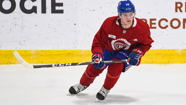 BROSSARD, QC - JUNE 26: Montreal Canadiens right wing Cole Caufield (36) skates during the Montreal Canadiens Development Camp on June 26, 2019, at Bell Sports Complex in Brossard, QC