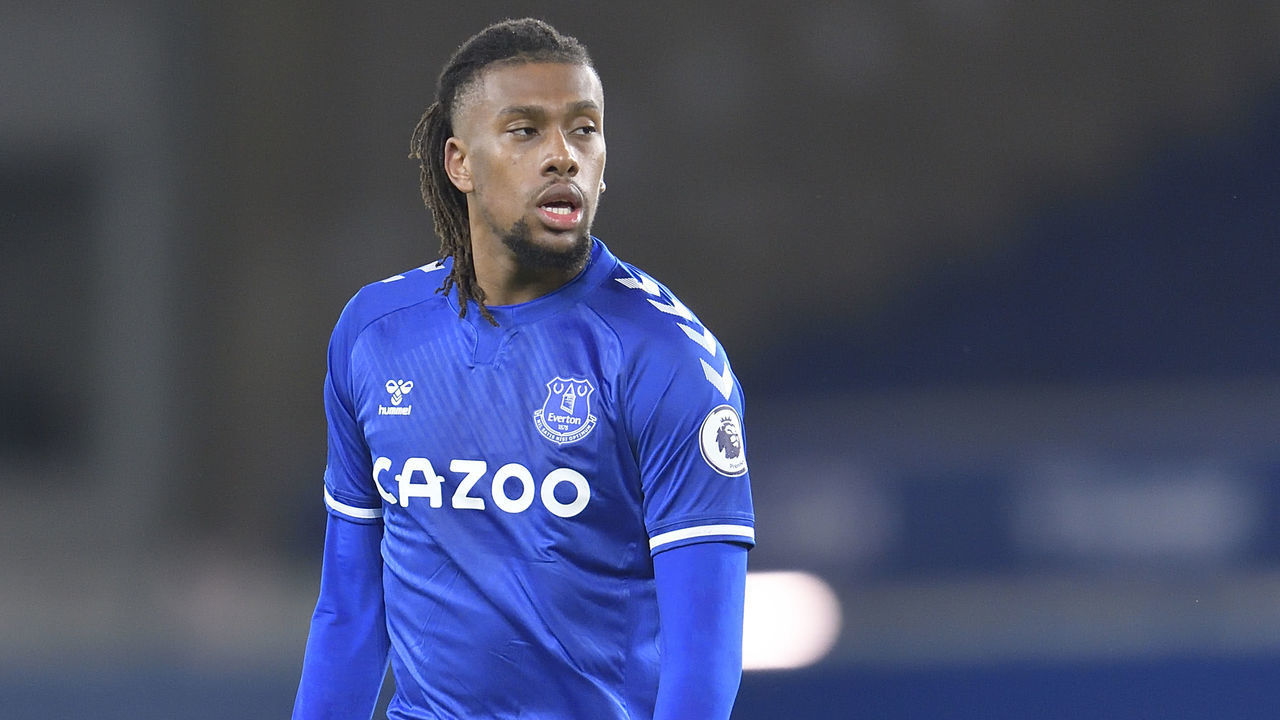 LIVERPOOL, ENGLAND - MARCH 13: Alex Iwobi of Everton during the Premier League match between Everton and Burnley at Goodison Park on March 13 2021 in Liverpool, England.