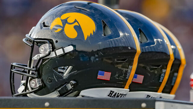 WEST LAFAYETTE, IN - NOVEMBER 03: General view of Iowa Hawkeyes helmets are seen during the game against the Purdue Boilermakers at Ross-Ade Stadium on November 3, 2018 in West Lafayette, Indiana.