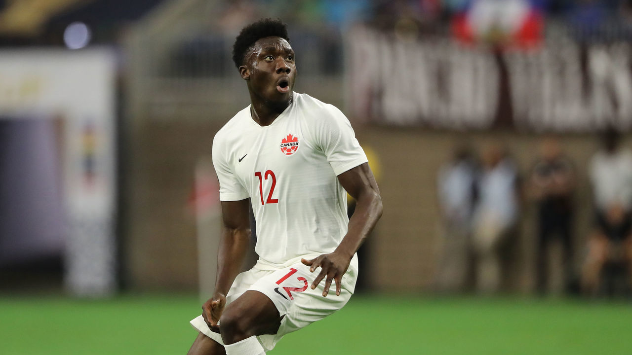 HOUSTON, TX - JUNE 29: Alphonso Davies of Canada during the 2019 CONCACAF Gold Cup Quarter Final match between Haiti v Canada at NRG Stadium on June 29, 2019 in Houston, Texas.