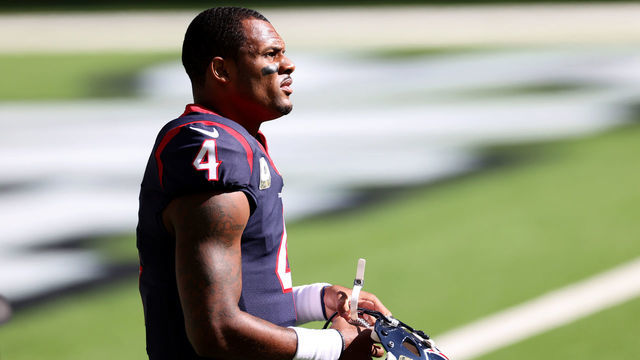 HOUSTON, TEXAS - NOVEMBER 22: Deshaun Watson #4 of the Houston Texans looks on prior to their game against the New England Patriots at NRG Stadium on November 22, 2020 in Houston, Texas.