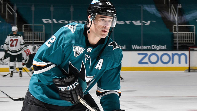 SAN JOSE, CA - MARCH 29: Patrick Marleau #12 of the San Jose Sharks skates during warmups against the Minnesota Wild at SAP Center on March 29, 2021 in San Jose, California.
