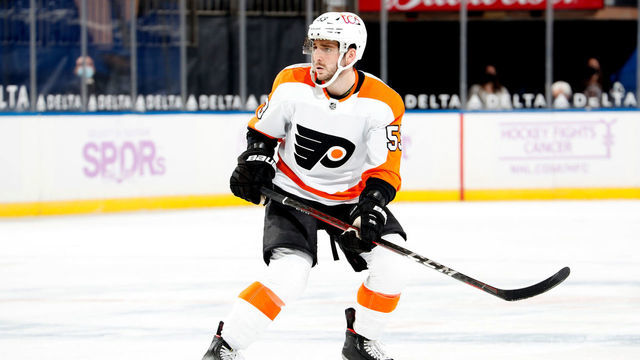 NEW YORK, NY - MARCH 15: Shayne Gostisbehere #53 of the Philadelphia Flyers skates against the New York Rangers at Madison Square Garden on March 15, 2021 in New York City.