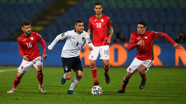 SOFIA, BULGARIA - MARCH 28: Marco Verratti of Italy in action during the FIFA World Cup 2022 Qatar qualifying match between Bulgaria and Italy on March 28, 2021 in Sofia, Bulgaria.