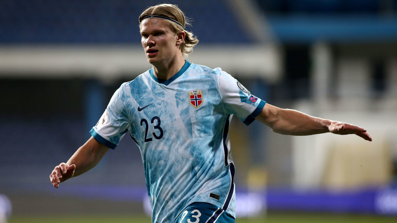 PODGORICA, MONTENEGRO - MARCH 30: Erling Haaland of Norway during the FIFA World Cup 2022 Qatar qualifying match between Montenegro and Norway on March 30, 2021 in Podgorica, Montenegro.