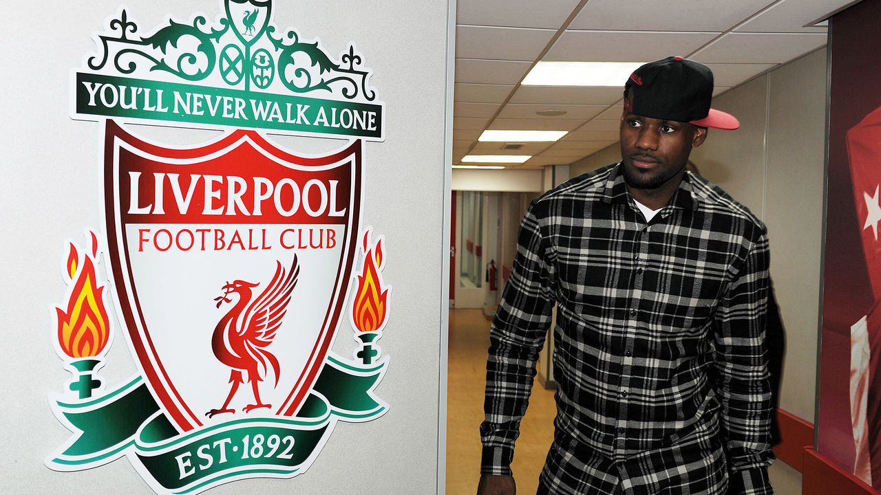 LIVERPOOL, ENGLAND - OCTOBER 14: (THE SUN OUT) American basketball player LeBron James, a minority stakeholder of Liverpool FC, visits Anfield stadium, the home of Liverpool Football Club on October 14, 2011 in Liverpool, England.