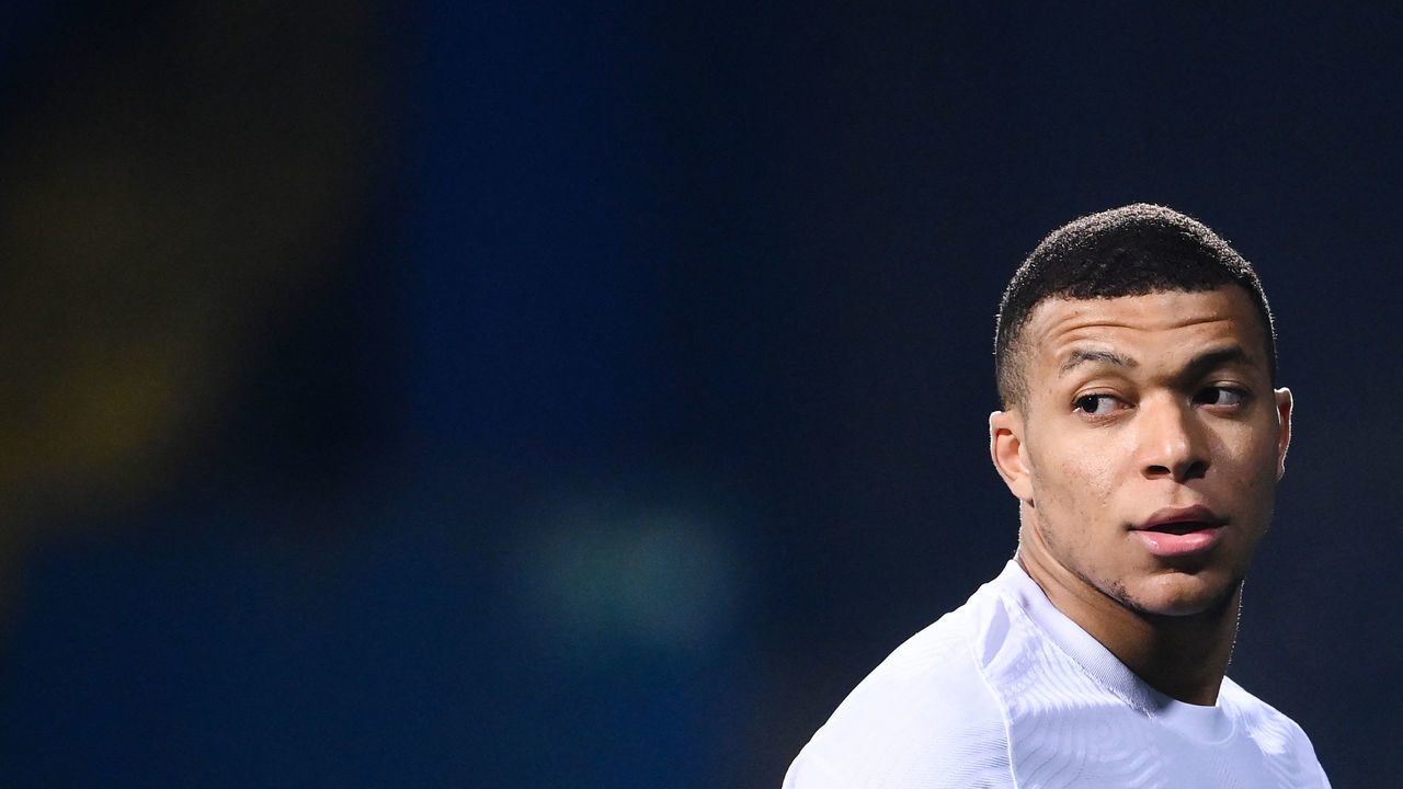 France's forward Kylian Mbappe reacts during the FIFA World Cup Qatar 2022 qualification Group D football match between Bosnia-Herzegovina and France at the Grbavica Stadium, in Sarajevo, on March 31, 2021.