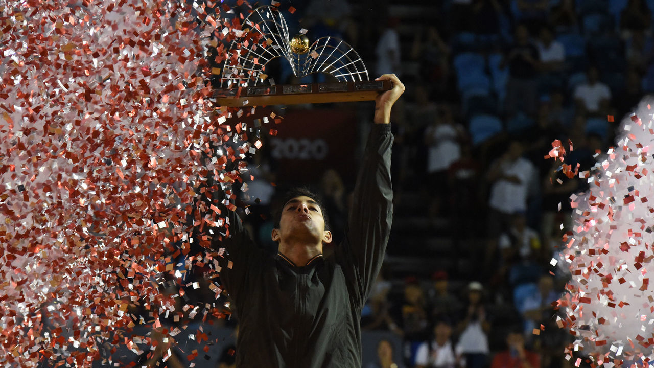 RIO DE JANEIRO, BRAZIL - FEBRUARY 23: Cristian Garin of Chile celebrates after beating Gianluca Mager of Italy in the men's singles final match of the ATP Rio Open 2020 at Jockey Club Brasileiro on February 23, 2020 in Rio de Janeiro, Brazil.