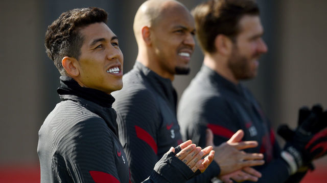 KIRKBY, ENGLAND - MARCH 29: (THE SUN OUT, THE SUN ON SUNDAY OUT) Roberto Firmino of Liverpool during a training session at AXA Training Centre on March 29, 2021 in Kirkby, England.