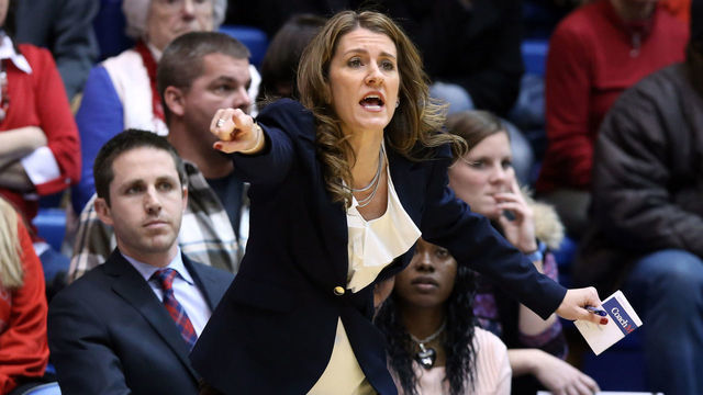 28 November 2014: Stony Brook head coach Caroline McCombs. The Duke University Blue Devils hosted the Stony Brook University Seahawks at Cameron Indoor Stadium in Durham, North Carolina in a 2014-15 NCAA Division I Women's Basketball game. Duke won the game 72-42.