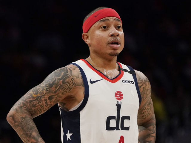 WASHINGTON, DC - FEBRUARY 03: Isaiah Thomas #4 of the Washington Wizards looks on against the Golden State Warriors in the first half at Capital One Arena on February 03, 2020 in Washington, DC.