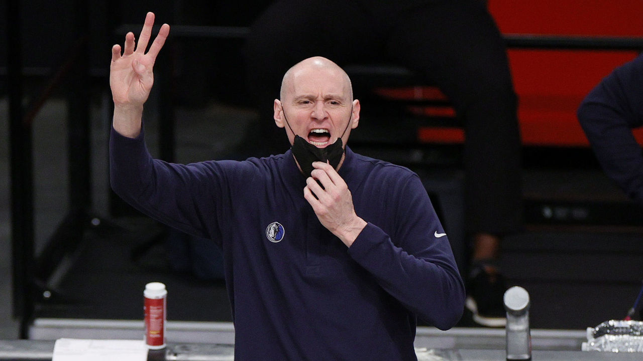 NEW YORK, NEW YORK - FEBRUARY 27: Head coach Rick Carlisle of the Dallas Mavericks directs his team during the second half against the Brooklyn Nets at Barclays Center on February 27, 2021 in the Brooklyn borough of New York City. The Mavericks won 115-98.