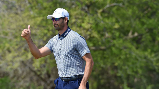 SAN ANTONIO, TEXAS - APRIL 02: Cameron Tringale reacts to his birdie putt on the second hole during the second round of Valero Texas Open at TPC San Antonio Oaks Course on April 02, 2021 in San Antonio, Texas.