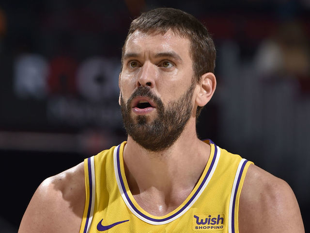 CLEVELAND, OH - JANUARY 25: Marc Gasol #14 of the Los Angeles Lakers shoots a free throw against the Cleveland Cavaliers on January 25, 2021 at Rocket Mortgage FieldHouse in Cleveland, Ohio. NOTE TO USER: User expressly acknowledges and agrees that, by downloading and/or using this Photograph, user is consenting to the terms and conditions of the Getty Images License Agreement. Mandatory Copyright Notice: Copyright 2021 NBAE