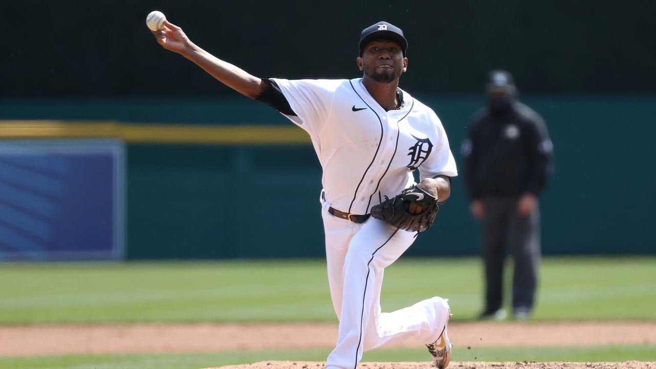 DETROIT, MICHIGAN - APRIL 03: Julio Teheran #50 of the Detroit Tigers throws a second inning pitch while playing the Cleveland Indians at Comerica Park on April 03, 2021 in Detroit, Michigan.