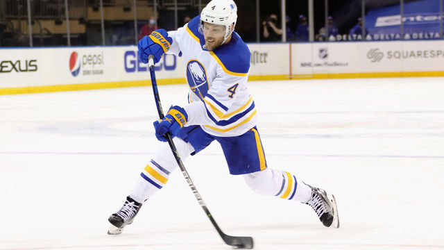 NEW YORK, NEW YORK - MARCH 22: Taylor Hall #4 of the Buffalo Sabres skates against the New York Rangers at Madison Square Garden on March 22, 2021 in New York City.