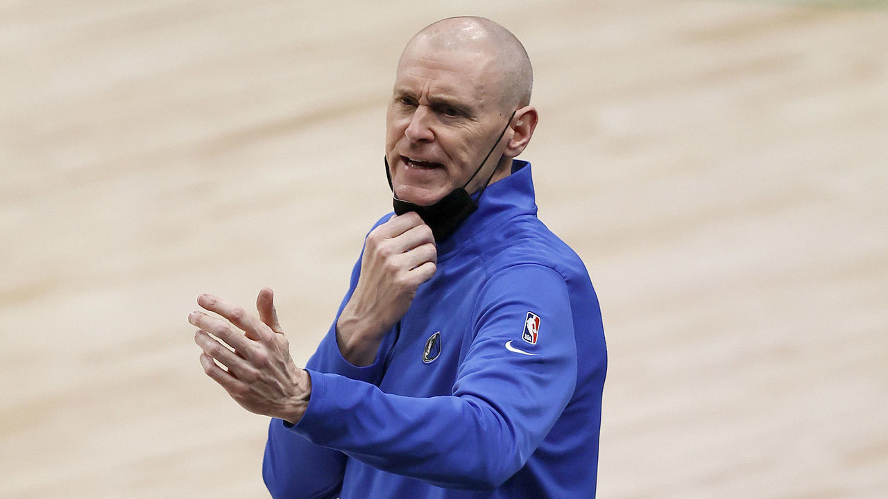 DALLAS, TEXAS - FEBRUARY 22 Head Coach Rick Carlisle of the Dallas Mavericks leads the team against the Memphis Grizzlies in the second half at American Airlines Center on February 22, 2021 in Dallas, Texas.
