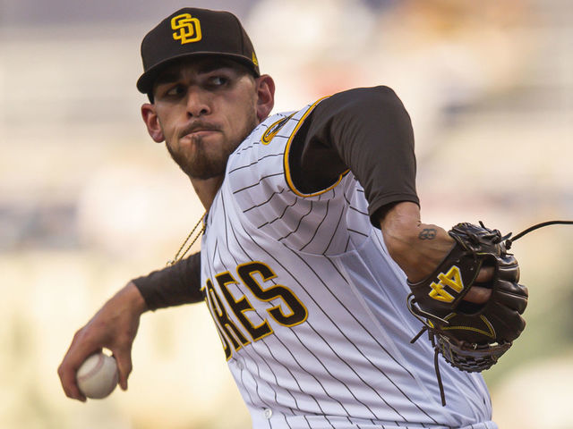 SAN DIEGO, CA - APRIL 03: Pitcher Joe Musgrove #44 of the San Diego Padres delivers a pitch in the first inning against the Arizona Diamondbacks at Petco Park on April 3, 2021 in San Diego, California.