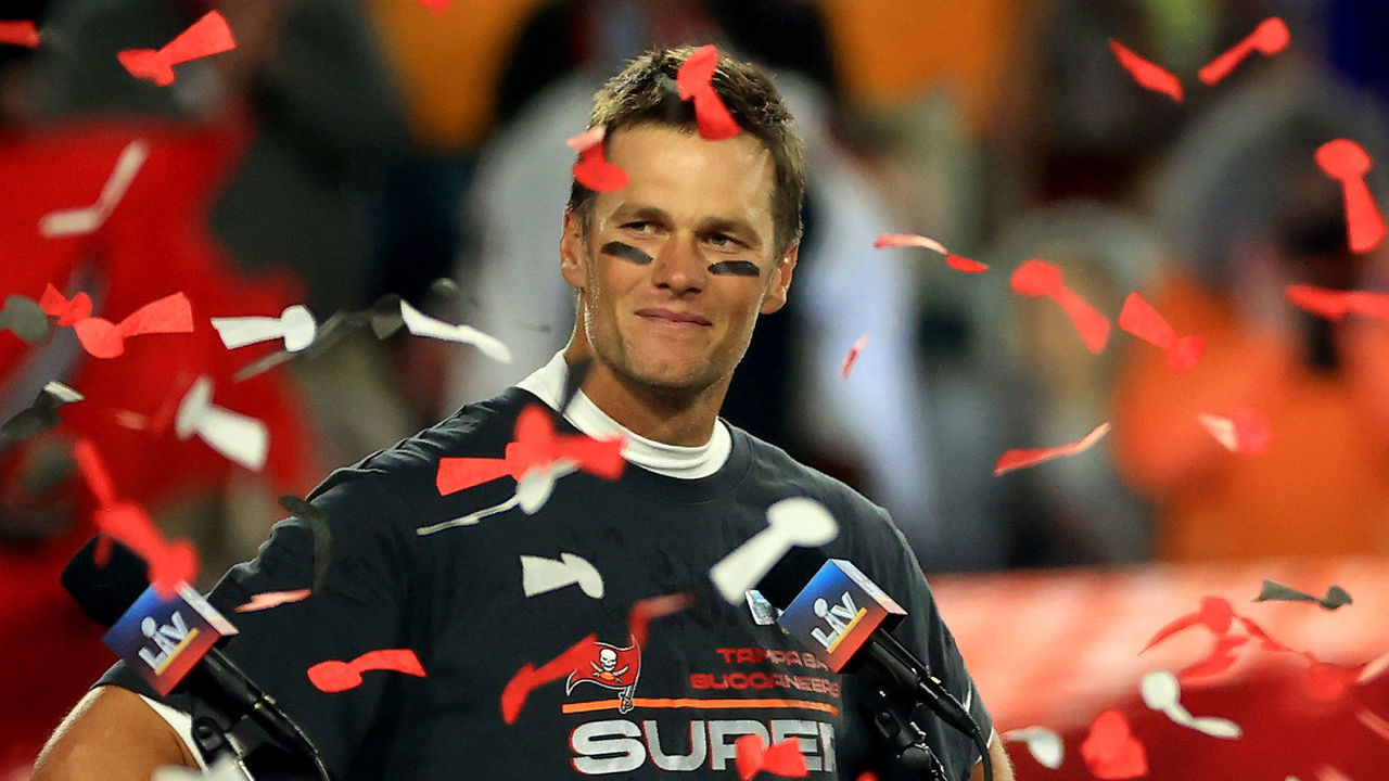 TAMPA, FLORIDA - FEBRUARY 07: Tom Brady #12 of the Tampa Bay Buccaneers signals after winning Super Bowl LV at Raymond James Stadium on February 07, 2021 in Tampa, Florida.