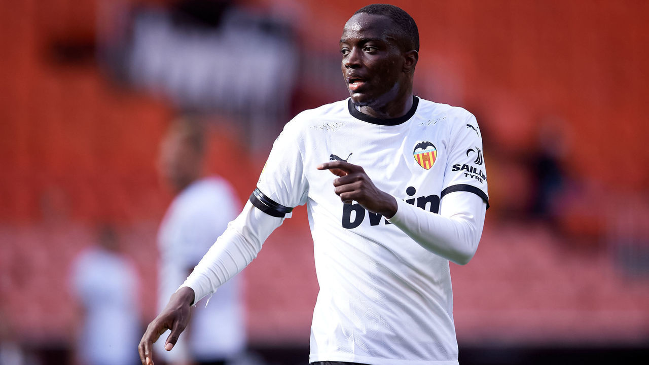 VALENCIA, SPAIN - MARCH 21: Mouctar Diakhaby of Valencia CF looks on during the La Liga Santander match between Valencia CF and Granada CF at Estadio Mestalla on March 21, 2021 in Valencia, Spain. Sporting stadiums around Spain remain under strict restrictions due to the Coronavirus Pandemic as Government social distancing laws prohibit fans inside venues resulting in games being played behind closed doors.