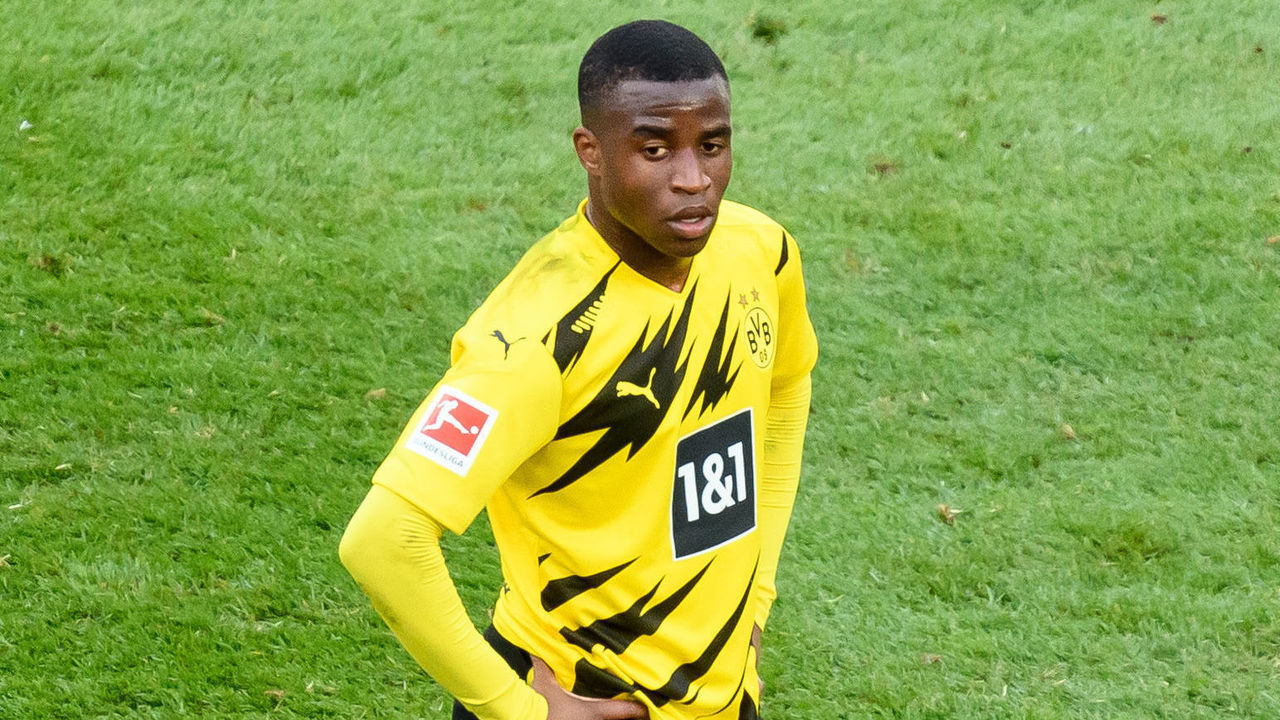 COLOGNE, GERMANY - MARCH 20: (BILD ZEITUNG OUT) Youssoufa Moukoko of Borussia Dortmund looks dejected during the Bundesliga match between 1. FC Koeln and Borussia Dortmund at RheinEnergieStadion on March 20, 2021 in Cologne, Germany.