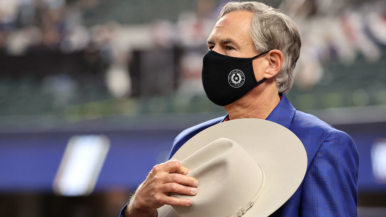 ARLINGTON, TX - OCTOBER 20: Texas Governor Greg Abbott is seen on field before Game 1 of the 2020 World Series between the Los Angeles Dodgers and the Tampa Bay Rays at Globe Life Field on Tuesday, October 20, 2020 in Arlington, Texas.