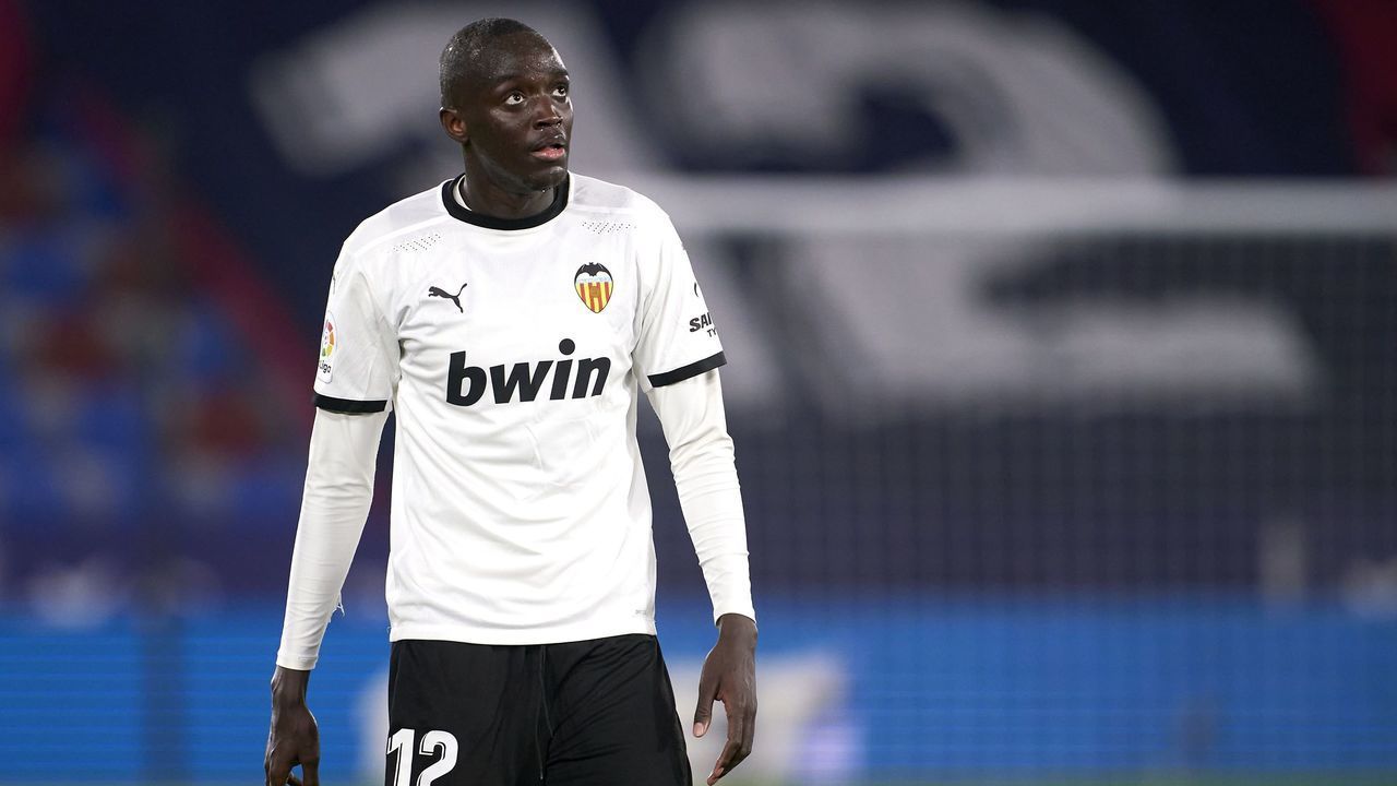 VALENCIA, SPAIN - MARCH 12: Mouctar Diakhaby of Valencia CF looks on during the La Liga Santander match between Levante UD and Valencia CF at Ciutat de Valencia Stadium on March 12, 2021 in Valencia, Spain. Sporting stadiums around Spain remain under strict restrictions due to the Coronavirus Pandemic as Government social distancing laws prohibit fans inside venues resulting in games being played behind closed doors.
