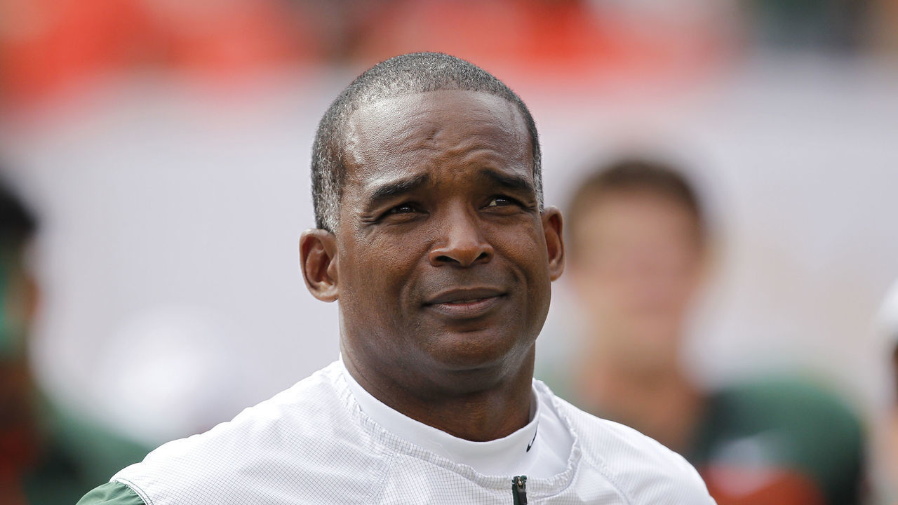 MIAMI, FL - NOVEMBER 27: Head coach Randy Shannon of the Miami Hurricanes watches a video on the scoreboard prior to the game against the South Florida Bulls on November 27, 2010 at Sun Life Stadium in Miami, Florida. The Bulls defeated the Hurricanes 23-20 in overtime. Shannon was dismissed as the Hurricanes head coach after the game.