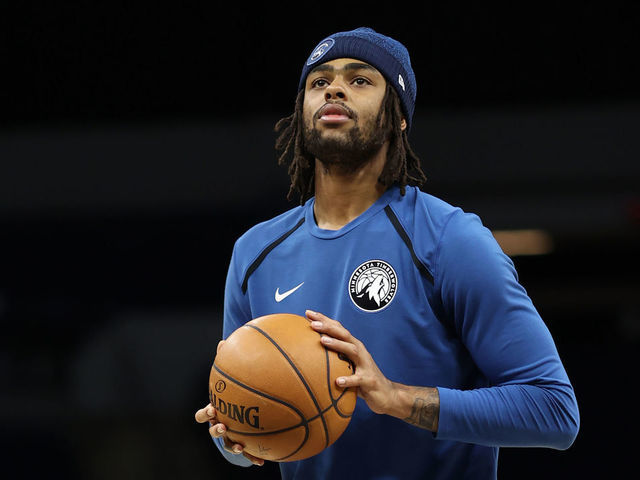 MINNEAPOLIS, MN - MARCH 31: D'Angelo Russell #0 of the Minnesota Timberwolves warms up before the game against the New York Knicks on March 31, 2021 at Target Center in Minneapolis, Minnesota. Mandatory Copyright Notice: Copyright 2021 NBAE