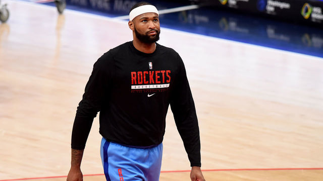 WASHINGTON, DC - FEBRUARY 15: DeMarcus Cousins #15 of the Houston Rockets warms up prior to the game against the Washington Wizards at Capital One Arena on February 15, 2021 in Washington, DC.