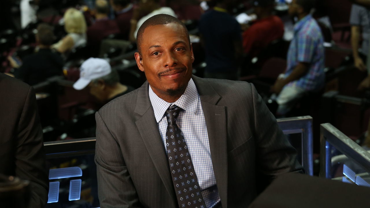 CLEVELAND, OH - JUNE10: The ESPN broadcast crew featuring Paul Pierce is seen at halftime between the Cleveland Cavaliers and the Golden State Warriors prior to Game Four of the 2016 NBA Finals on June10, 2016 at Quicken Loans Arena in Cleveland, OH. NOTE TO USER: User expressly acknowledges and agrees that, by downloading and/or using this Photograph, user is consenting to the terms and conditions of the Getty Images License Agreement. Mandatory Copyright Notice: Copyright 2016 NBAE