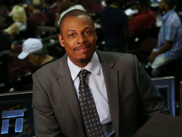CLEVELAND, OH - JUNE10: The ESPN broadcast crew featuring Paul Pierce is seen at halftime between the Cleveland Cavaliers and the Golden State Warriors prior to Game Four of the 2016 NBA Finals on June10, 2016 at Quicken Loans Arena in Cleveland, OH. NOTE TO USER: User expressly acknowledges and agrees that, by downloading and/or using this Photograph, user is consenting to the terms and conditions of the Getty Images License Agreement. Mandatory Copyright Notice: Copyright 2016 NBAE